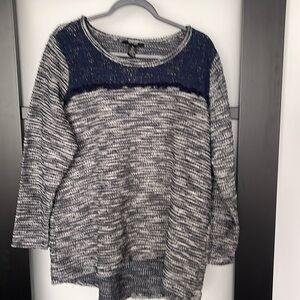 Style & Co Macy's Brand Navy & White Fringed Sweater 1X EUC